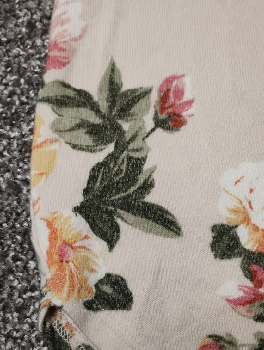 Maurices Cream Floral V-Neck Short Sleeve Tee with Pink Orange Yellow Flowers - Picture 3 of 4